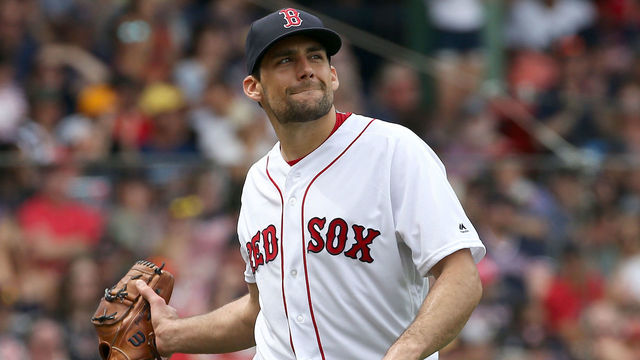 BOSTON, MA - JULY 29: Nathan Eovaldi #17 of the Boston Red Sox reacts after pitching in the sixth inning against the Minnesota Twins as he heads for the dugout at Fenway Park on July 29, 2018 in Boston, Massachusetts.