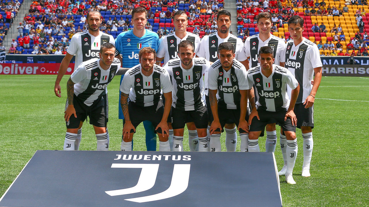 HARRISON, NJ - JULY 28: Juventus starting eleven pose for a photo prior to the first half of the International Champions Cup game between Juventus and Benfica on July 28, 2018 at Red Bull Arena in Harrison, NJ.