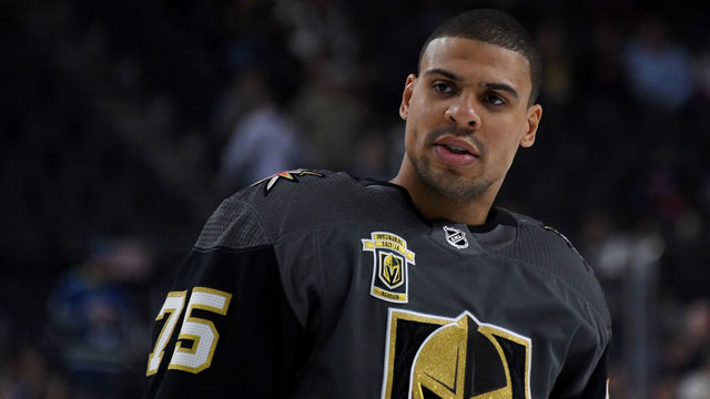LAS VEGAS, NV - MARCH 20: Ryan Reaves #75 of the Vegas Golden Knights skates during warmups before a game against the Vancouver Canucks at T-Mobile Arena on March 20, 2018 in Las Vegas, Nevada. The Golden Knights won 4-1.