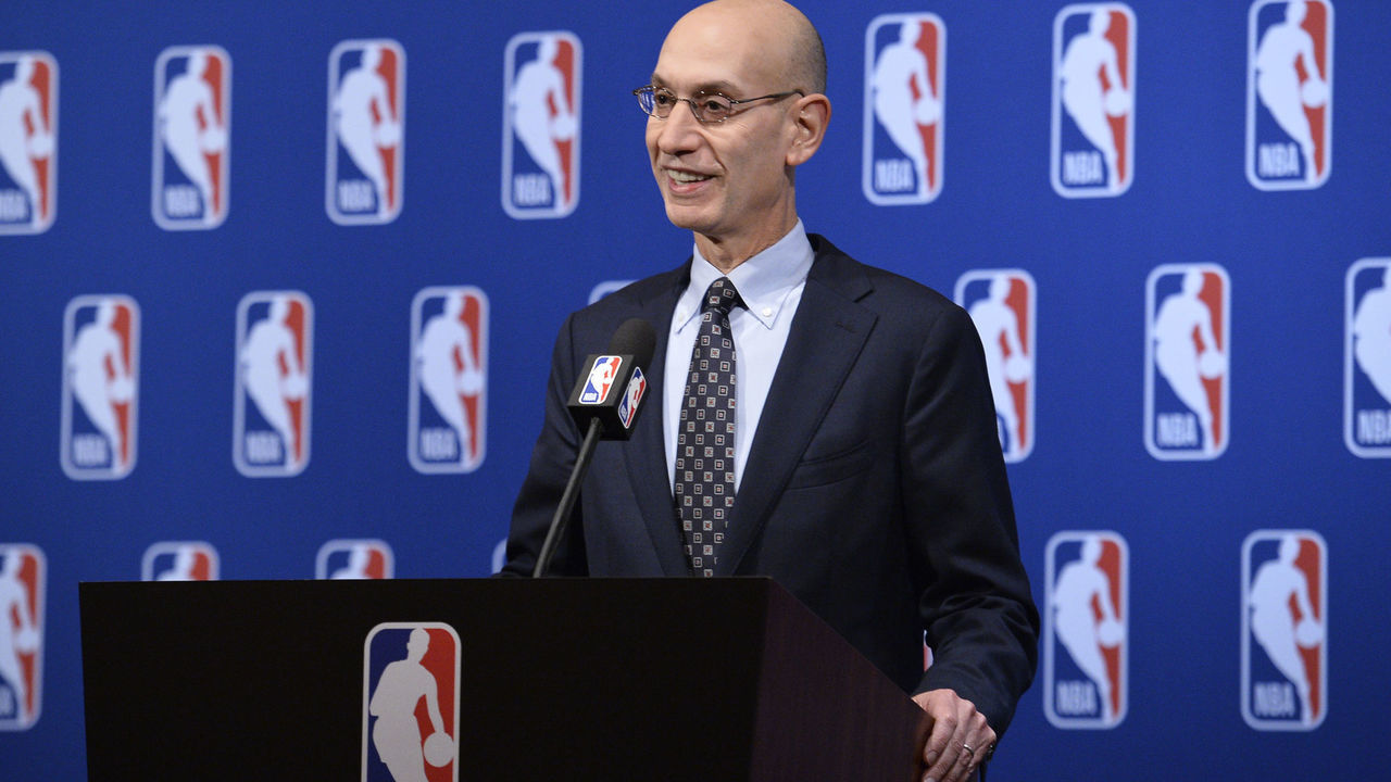 LAS VEGAS, NV - JULY 10: NBA Commissioner Adam Silver speaks to the media after the Board of Governors meetings on July 10, 2018 at The Encore Casino and Hotel in Las Vegas, Nevada. Mandatory Copyright Notice: Copyright 2018 NBAE