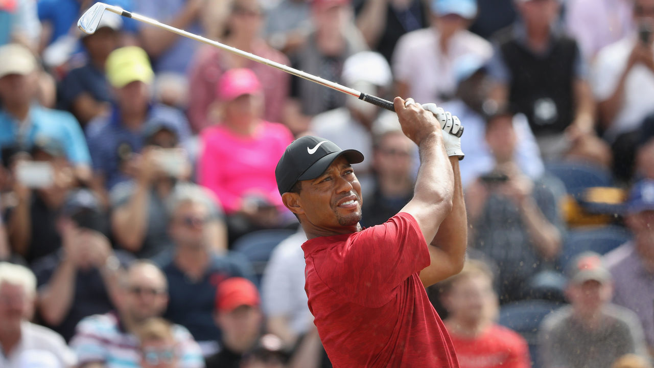 CARNOUSTIE, SCOTLAND - JULY 22: Tiger Woods of the United States plays his shot from the third tee during the final round of the 147th Open Championship at Carnoustie Golf Club on July 22, 2018 in Carnoustie, Scotland.