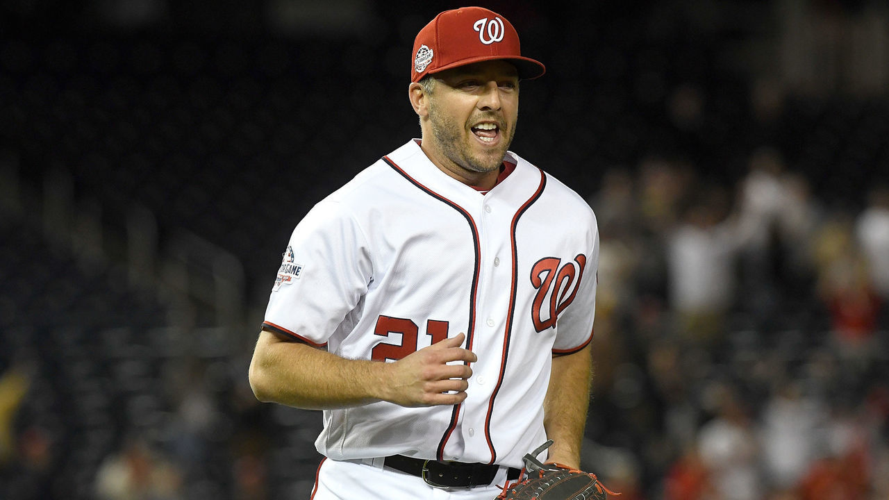 WASHINGTON, DC - APRIL 30: Brandon Kintzler #21 of the Washington Nationals celebrates after a 3-2 victory against the Pittsburgh Pirates at Nationals Park on April 30, 2018 in Washington, DC.