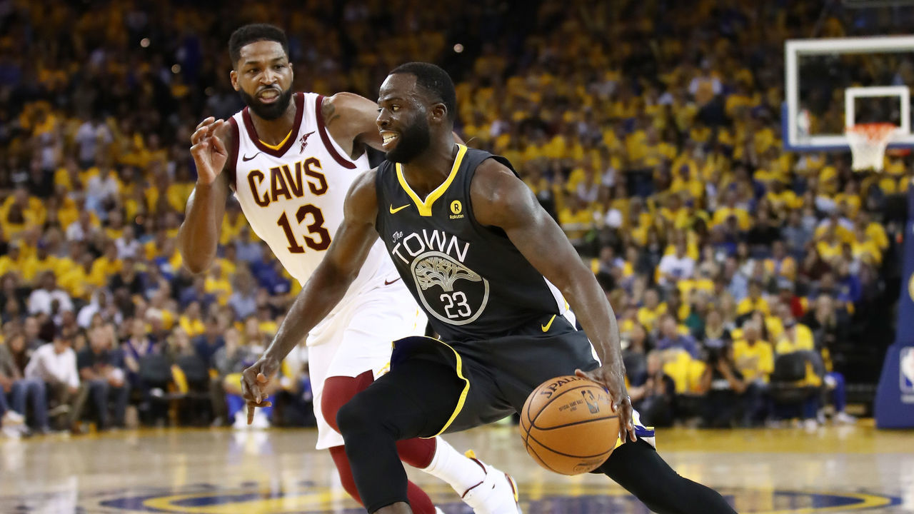 OAKLAND, CA - JUNE 03: Draymond Green #23 of the Golden State Warriors drives against Tristan Thompson #13 of the Cleveland Cavaliers in Game 2 of the 2018 NBA Finals at ORACLE Arena on June 3, 2018 in Oakland, California.
