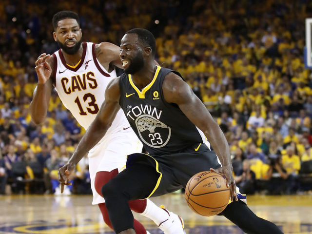 OAKLAND, CA - JUNE 03: Draymond Green #23 of the Golden State Warriors drives against Tristan Thompson #13 of the Cleveland Cavaliers in Game 2 of the 2018 NBA Finals at ORACLE Arena on June 3, 2018 in Oakland, California.