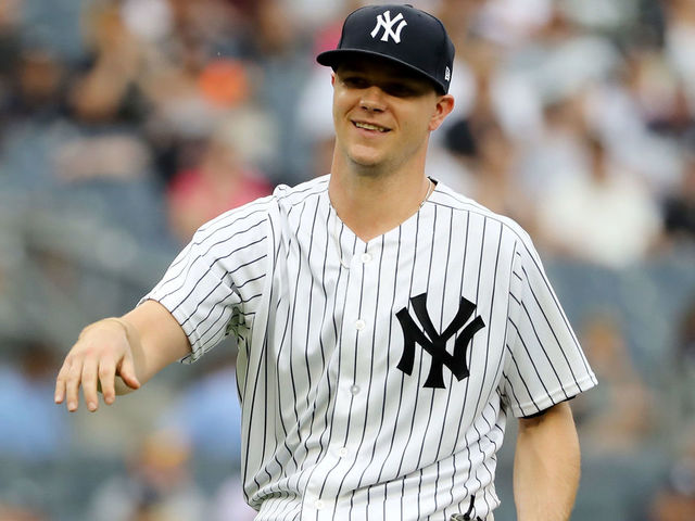 NEW YORK, NY - AUGUST 01: Sonny Gray #55 of the New York Yankees reacts to the booing fans as he is pulled from the game in the third inning against the Baltimore Orioles at Yankee Stadium on August 1, 2018 in the Bronx borough of New York City.