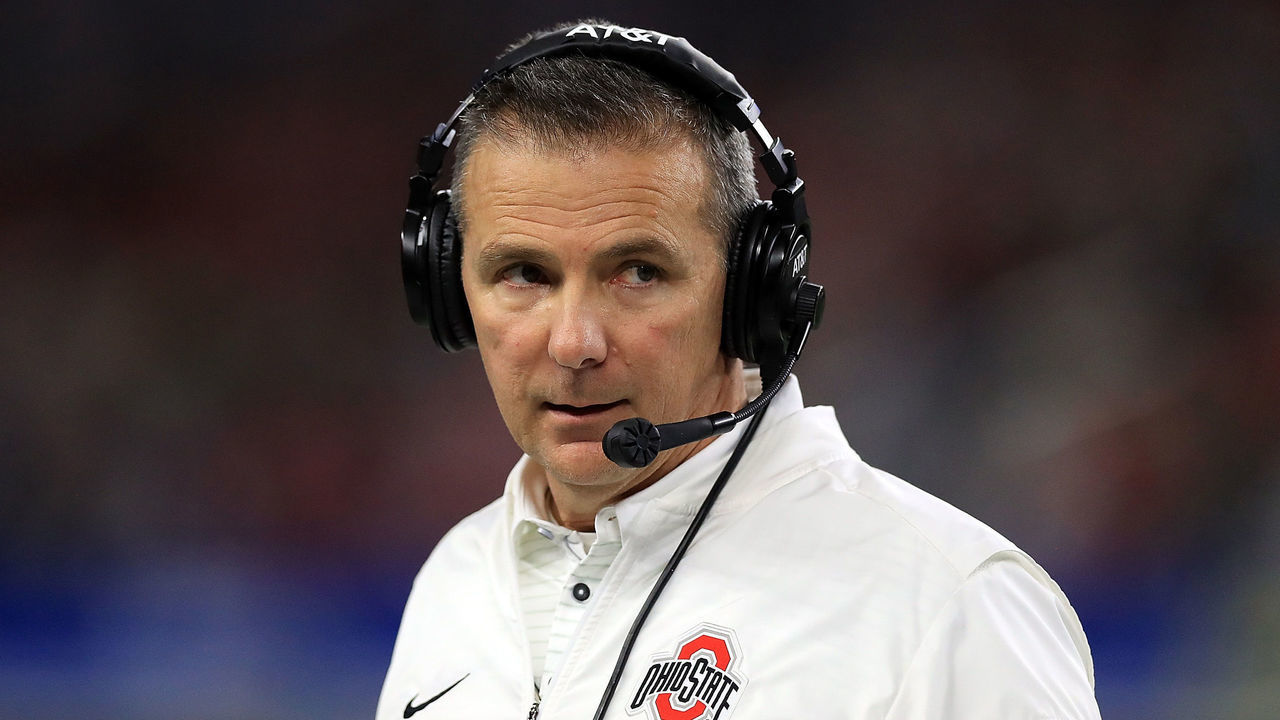ARLINGTON, TX - DECEMBER 29: Head coach Urban Meyer of the Ohio State Buckeyes during the Goodyear Cotton Bowl against the USC Trojans in the second quarter at AT&T Stadium on December 29, 2017 in Arlington, Texas.