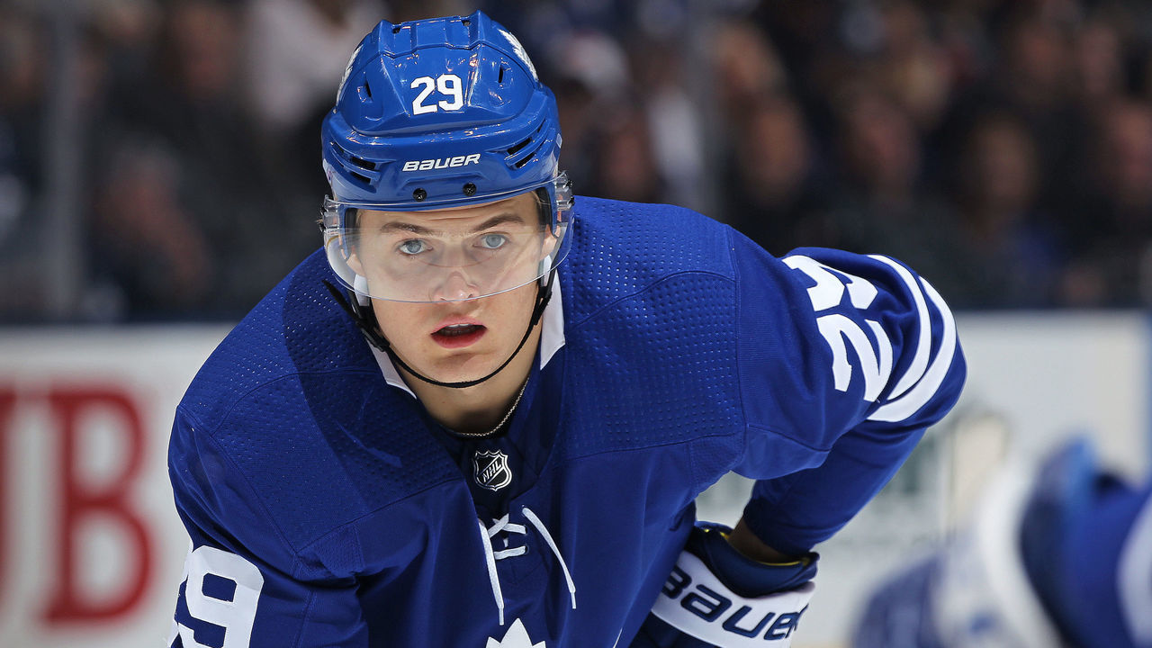 TORONTO, ON - APRIL 2: William Nylander #29 of the Toronto Maple Leafs waits for a faceoff against the Buffalo Sabres during an NHL game at the Air Canada Centre on April 2, 2018 in Toronto, Ontario, Canada. The Maple Leafs defeated the Sabres 5-2. *** Local Caption *** William Nylander
