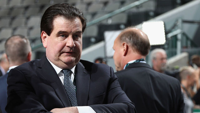 DALLAS, TX - JUNE 22: Jim Benning of the Vancouver Canucks waits for the first round of the 2018 NHL Draft at American Airlines Center on June 22, 2018 in Dallas, Texas.