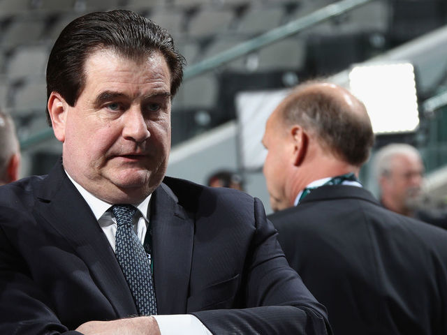 DALLAS, TX - JUNE 22: Jim Benning of the Vancouver Canucks waits for the first round of the 2018 NHL Draft at American Airlines Center on June 22, 2018 in Dallas, Texas.