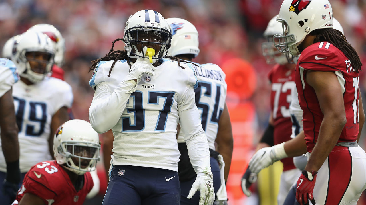 GLENDALE, AZ - DECEMBER 10: Strong safety Johnathan Cyprien #37 of the Tennessee Titans reacts to a tackle during the NFL game against the Arizona Cardinals at the University of Phoenix Stadium on December 10, 2017 in Glendale, Arizona. The Cardinals defeated the Titans 12-7.