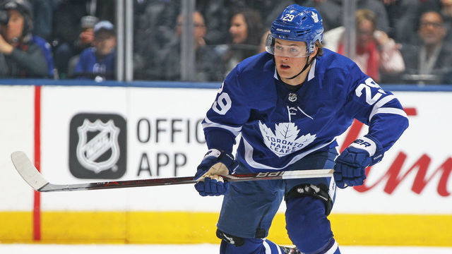 TORONTO, ON - MARCH 10: William Nylander #29 of the Toronto Maple Leafs skates against the Pittsburgh Penguins during an NHL game at the Air Canada Centre on March 10, 2018 in Toronto, Ontario, Canada. The Maple Leafs defeated the Penguins 5-2.