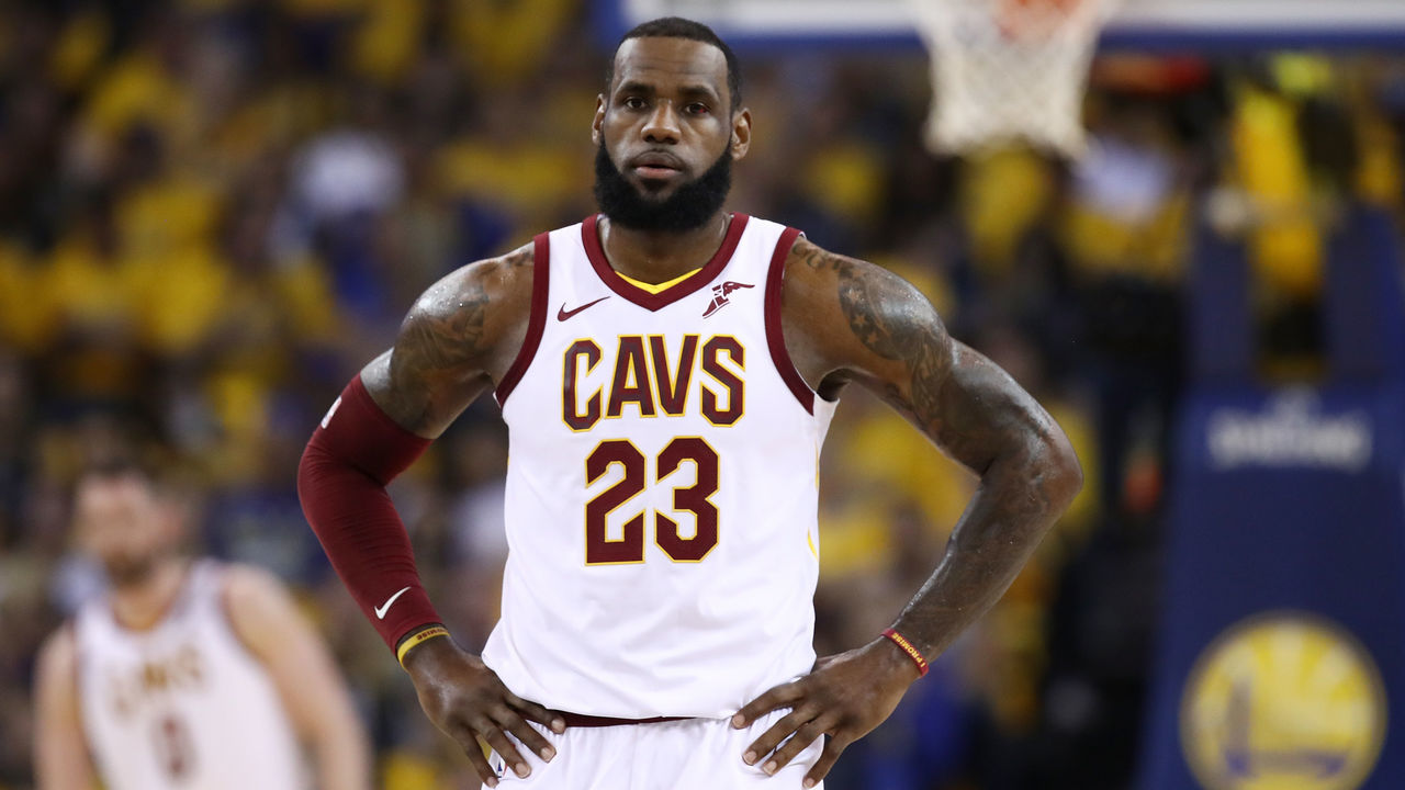 OAKLAND, CA - JUNE 03: LeBron James #23 of the Cleveland Cavaliers reacts against the Golden State Warriors in Game 2 of the 2018 NBA Finals at ORACLE Arena on June 3, 2018 in Oakland, California.