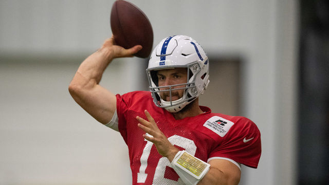 WESTFIELD, IN - JULY 31: Indianapolis Colts quarterback Andrew Luck (12) runs through a drill during the Indianapolis Colts training camp practice on July 31, 2018 at the Grand Park Sports Campus in Westfield, IN.