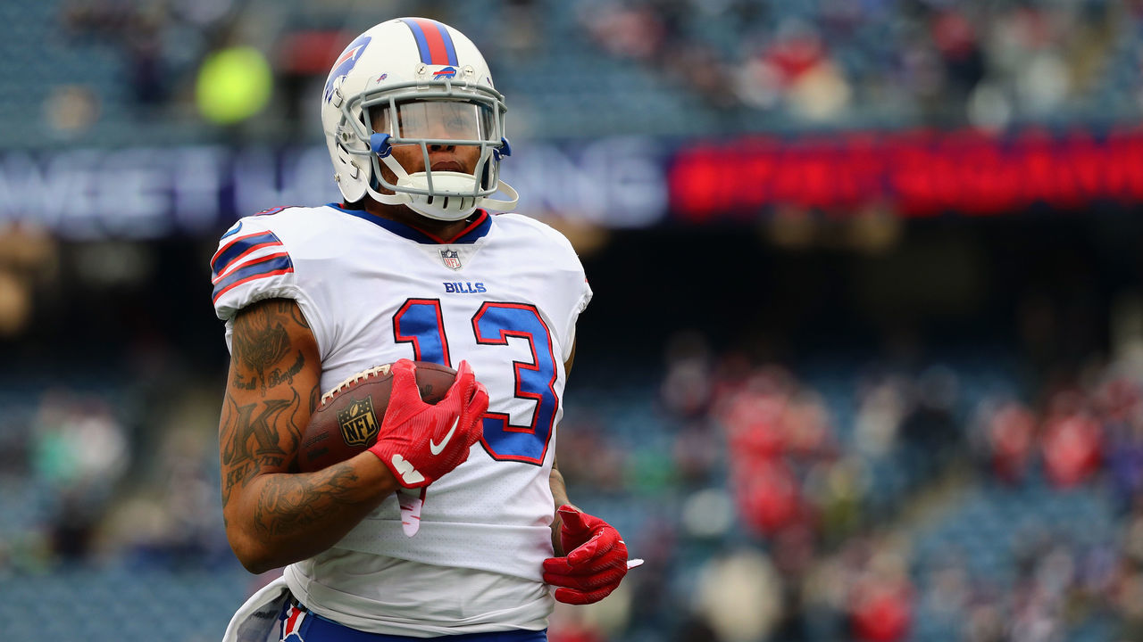 FOXBORO, MA - DECEMBER 24: Kelvin Benjamin #13 of the Buffalo Bills warms up before the game against the New England Patriots at Gillette Stadium on December 24, 2017 in Foxboro, Massachusetts.