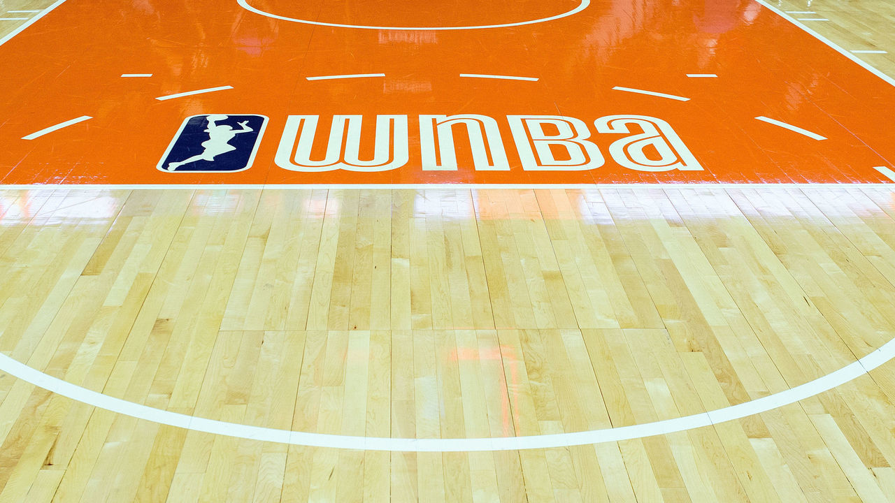 UNCASVILLE, CT - JUNE 27: A general view of the WNBA logo on June 27, 2018, at Mohegan Sun Arena in Uncasville, CT. Connecticut won 101-89.