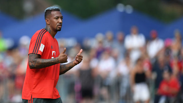 Bayern Munich's defender Jerome Boateng gestures during a team training session of the German first division Bundesliga team FC Bayern Munich in the team training camp in Rottach-Egern, southern Germany, on August 3, 2018.