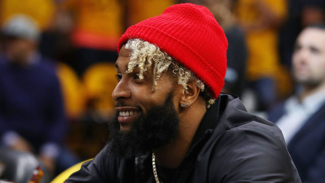 CLEVELAND, OH - MAY 19: New York Giants wide receiver Odell Beckham Jr. attends Game Three of the 2018 NBA Eastern Conference Finals between the Boston Celtics and the Cleveland Cavaliers at Quicken Loans Arena on May 19, 2018 in Cleveland, Ohio.