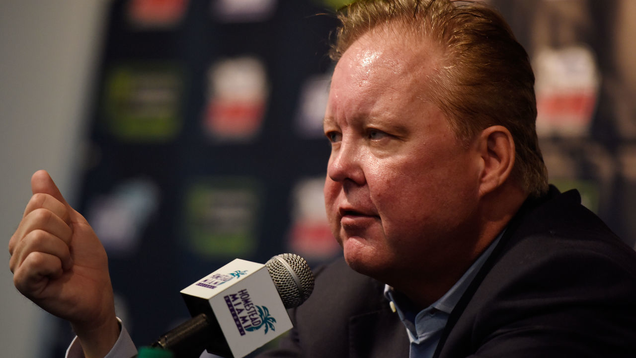 HOMESTEAD, FL - NOVEMBER 19: CEO and Chairman of NASCAR Brian France attends a press conference prior to the Monster Energy NASCAR Cup Series Championship Ford EcoBoost 400 at Homestead-Miami Speedway on November 19, 2017 in Homestead, Florida.