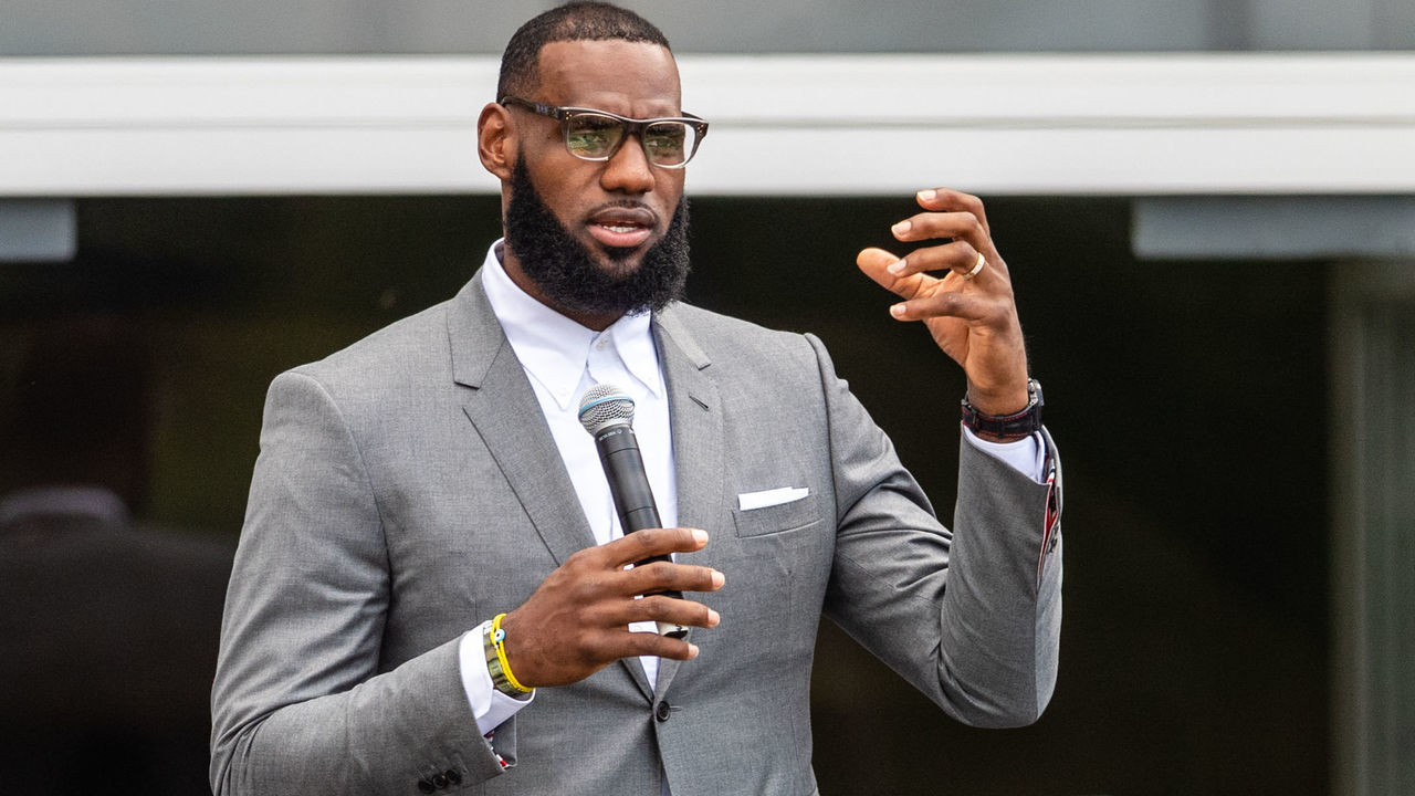 AKRON, OH - JULY 30: LeBron James during the opening ceremonies of the I Promise School on July 30, 2018 in Akron, Ohio. The School is a partnership between the LeBron James Family foundation and the Akron Public School and is designed to serve Akron's most challenged students.