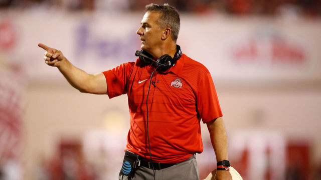 BLOOMINGTON, IN - AUGUST 31: Urban Meyer the head coach of the Ohio State Buckeyes gives instructions to his team during the game against the Indiana Hoosiers at Memorial Stadium on August 31, 2017 in Bloomington, Indiana.