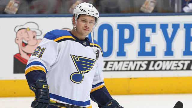 TORONTO,ON - JANUARY 16: Vladimir Tarasenko #91 of the St.Louis Blues skates during the warm-up prior to playing against the Toronto Maple Leafs in an NHL game at the Air Canada Centre on January 16, 2018 in Toronto, Ontario, Canada.
