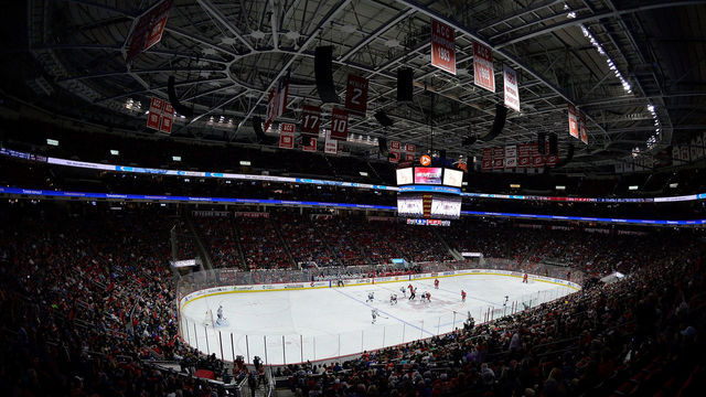 RALEIGH, NC - NOVEMBER 24: General view of the game between the Carolina Hurricanes and the Toronto Maple Leafs at PNC Arena on November 24, 2017 in Raleigh, North Carolina.