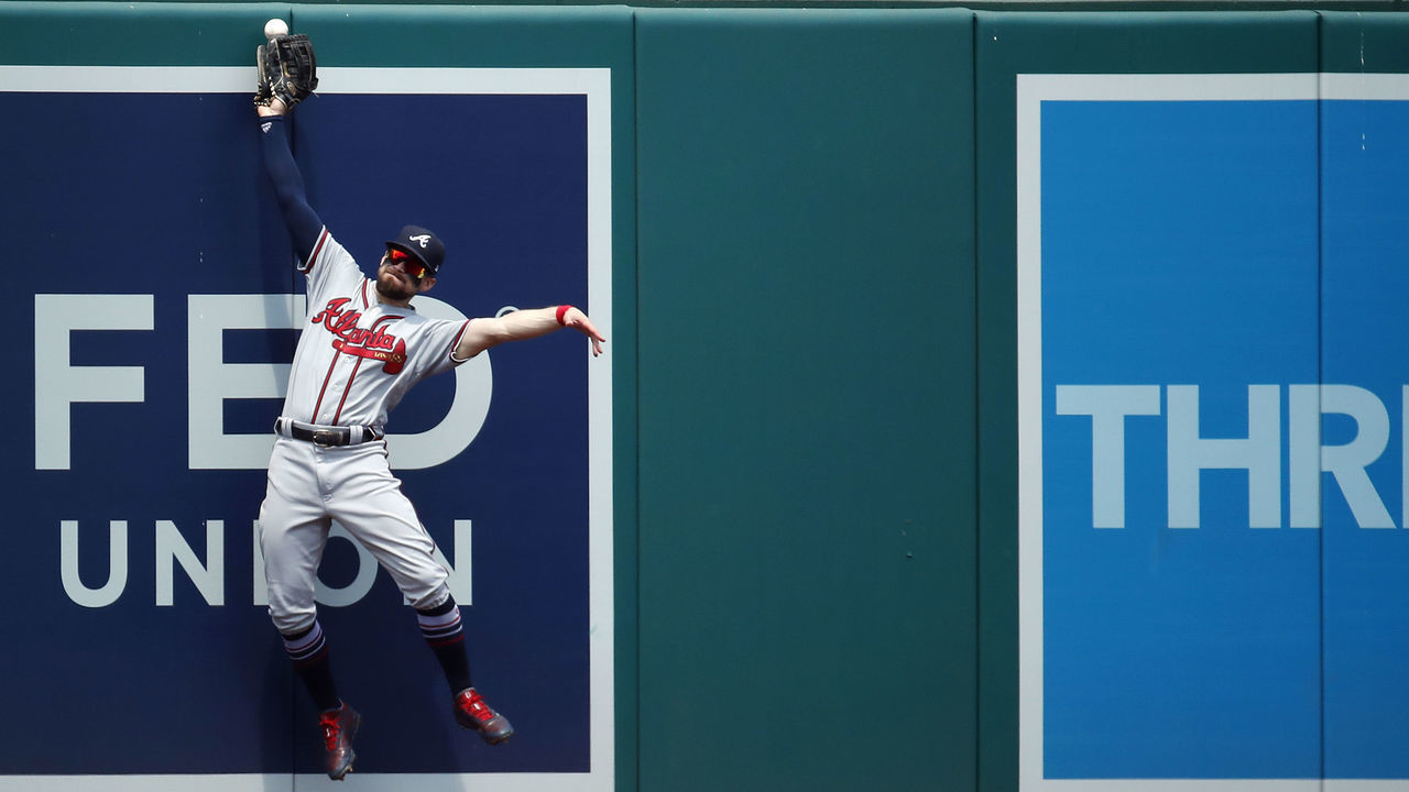 WASHINGTON, DC - AUGUST 07: Ender Inciarte #11 of the Atlanta Braves is unable to catch a single hit by Juan Soto #22 of the Washington Nationals (not pictured) in the third inning at Nationals Park on August 7, 2018 in Washington, DC.