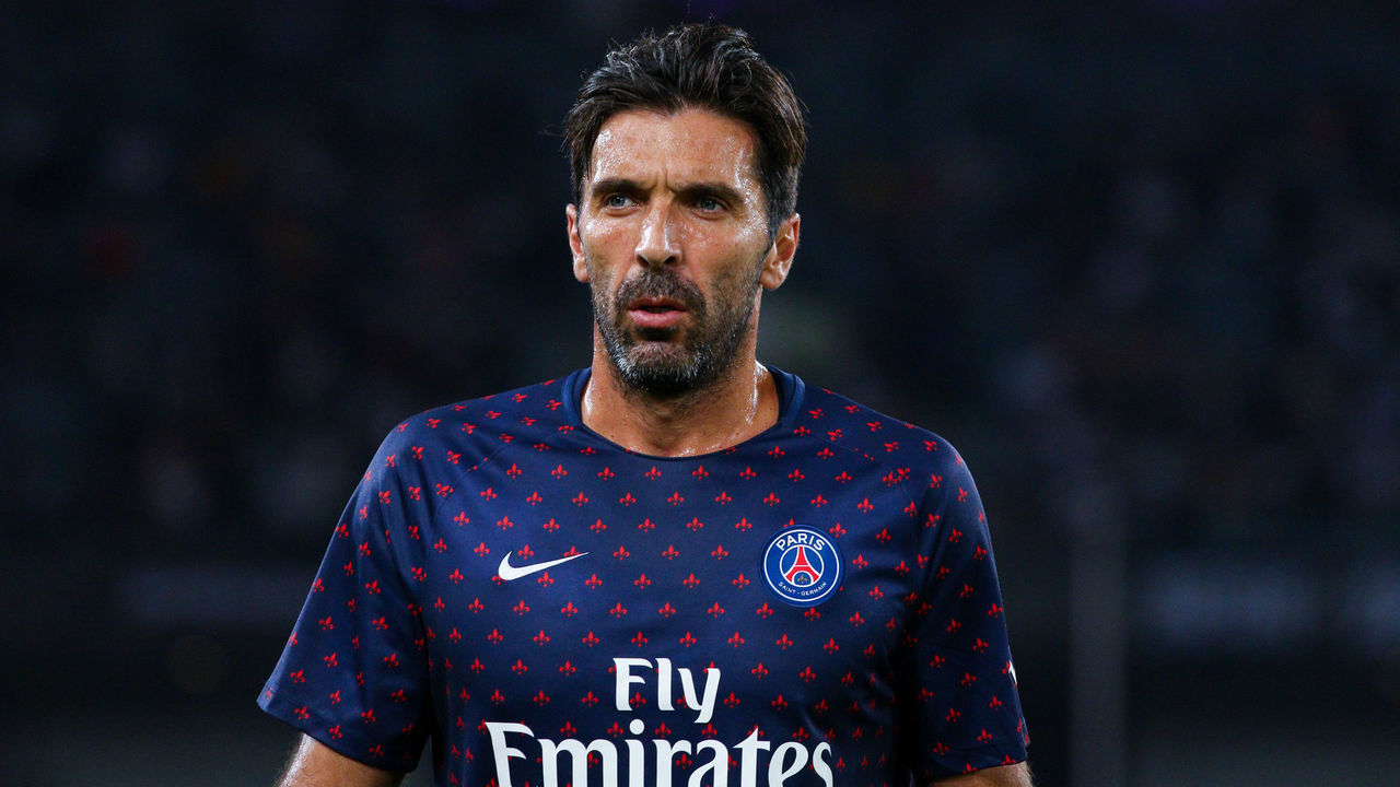 SHENZHEN, CHINA - AUGUST 04: Gianluigi Buffon of Paris Saint-Germain in action during the French Trophy of Champions football match between AS Monaco and Paris Saint-Germain at Shenzhen Longgang Sports Center on August 4, 2018 in Shenzhen, China.