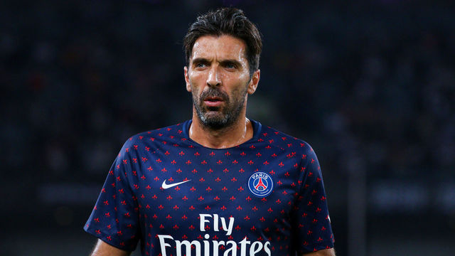 SHENZHEN, CHINA - AUGUST 04: Gianluigi Buffon of Paris Saint-Germain in action during the French Trophy of Champions football match between AS Monaco and Paris Saint-Germain at Shenzhen Longgang Sports Center on August 4, 2018 in Shenzhen, China.