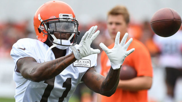 BEREA, OH - JULY 30: Wide receiver Antonio Callaway #11 of the Cleveland Browns catches a pass during a training camp practice on July 30, 2018 at the Cleveland Browns training facility in Berea, Ohio.