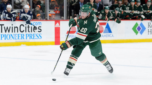 ST PAUL, MN - OCTOBER 31: Ryan Suter #20 of the Minnesota Wild shoots the puck against the Winnipeg Jets during the game on October 31, 2017 at Xcel Energy Center in St Paul, Minnesota. The Jets defeated the Wild 2-1.