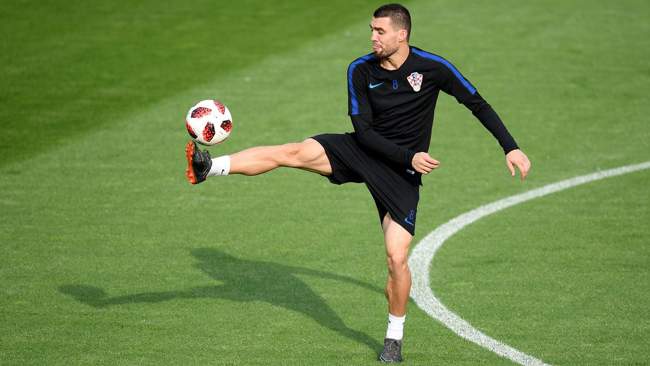 MOSCOW, RUSSIA - JULY 14: Mateo Kovacic of Croatia in action during a Croatia training session during the 2018 FIFA World Cup at Luzhniki Stadium on July 14, 2018 in Moscow, Russia.