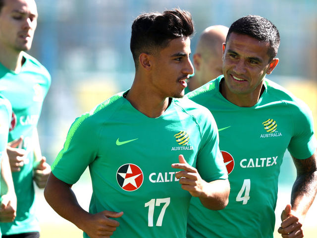 KAZAN, RUSSIA - JUNE 18: Daniel Arzani of Australia warms up during an Australia Socceroos media opportunity at Stadium Trudovye Rezervy on June 18, 2018 in Kazan, Russia.