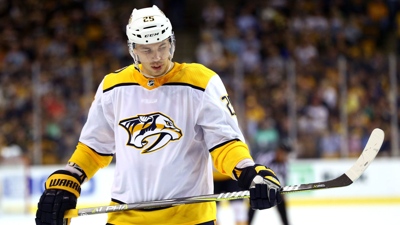 BOSTON, MA - OCTOBER 5: Alexei Emelin #25 of the Nashville Predators looks on during the third period against the Boston Bruins at TD Garden on October 5, 2017 in Boston, Massachusetts. The Bruins defeat the Predators 4-3.