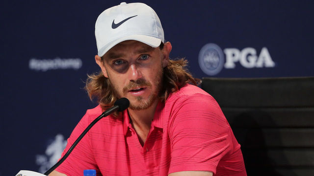 ST LOUIS, MO - AUGUST 08: Tommy Fleetwood of England speaks with the media during a press conference prior to the 2018 PGA Championship at Bellerive Country Club on August 8, 2018 in St Louis, Missouri.