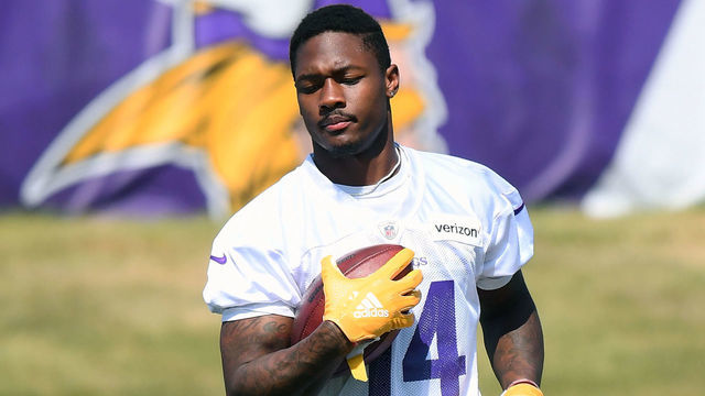 EAGAN, MN - JULY 30: Minnesota Vikings wide receiver Stefon Diggs (14) runs with the ball during training camp on July 30, 2018 at Twin Cities Orthopedics Performance Center in Eagan, MN.