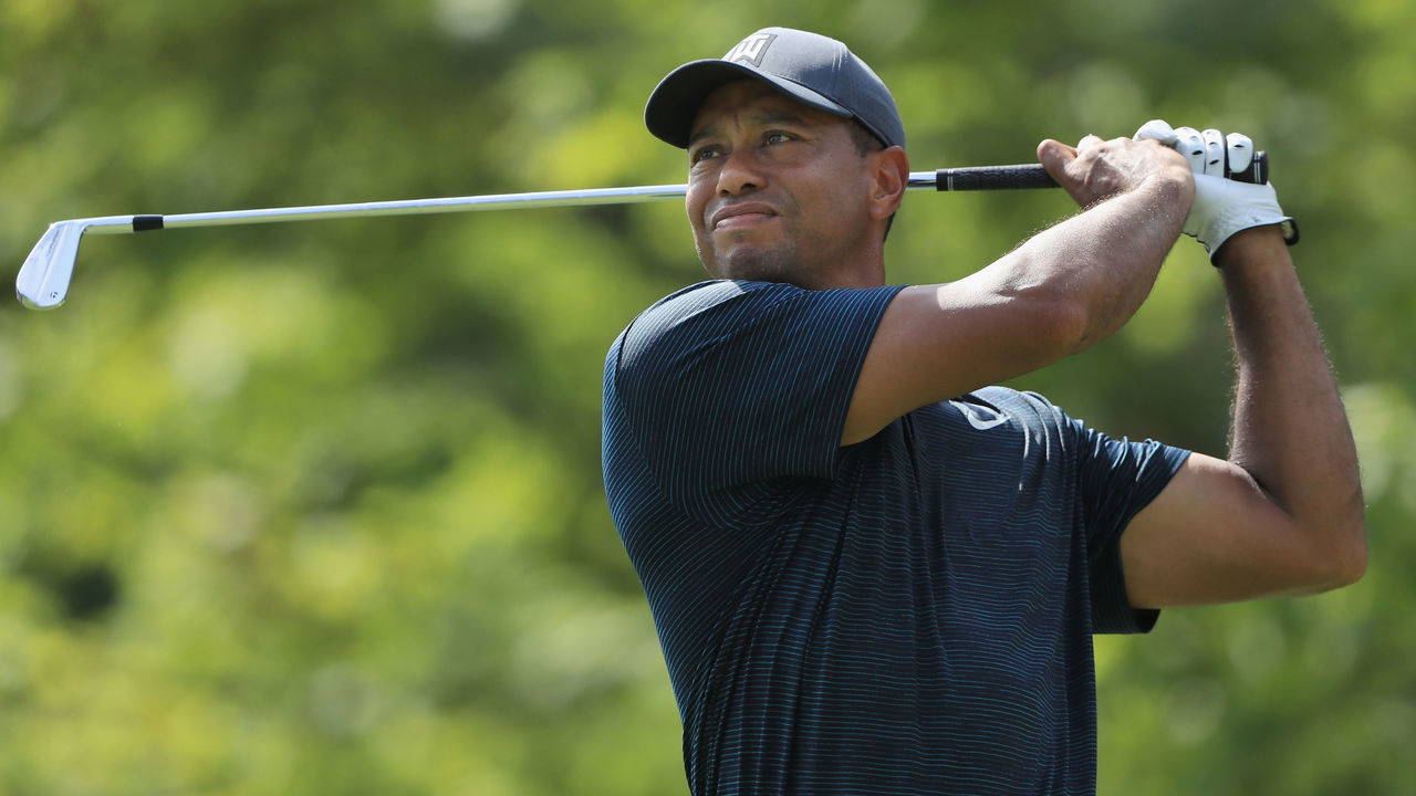 ST LOUIS, MO - AUGUST 09: Tiger Woods of the United States plays his shot from the second tee during the first round of the 2018 PGA Championship at Bellerive Country Club on August 9, 2018 in St Louis, Missouri.