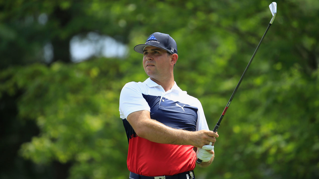 ST LOUIS, MO - AUGUST 09: Gary Woodland of the United States plays his shot from the second tee plays his shot from the second tee during the first round of the 2018 PGA Championship at Bellerive Country Club on August 9, 2018 in St Louis, Missouri.