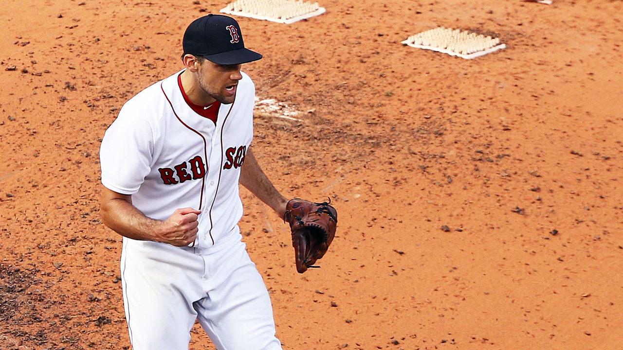 BOSTON, MA - AUGUST 04: Nathan Eovaldi #17 of the Boston Red Sox reacts after the third out is made in the seventh inning of a game against the New York Yankees at Fenway Park on August 4, 2018 in Boston, Massachusetts.