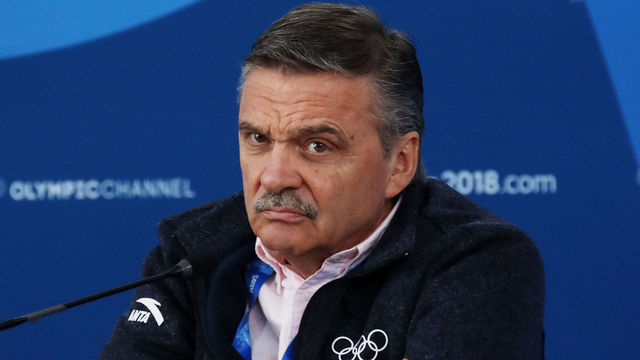 GANGNEUNG, SOUTH KOREA - FEBRUARY 19: President of the International Ice Hockey Federation Rene Fasel speaks to the media prior to the Ice Hockey Women Play-offs Semifinals on day 10 of the PyeongChang 2018 Winter Olympic Games at Gangneung Hockey Centre on February 19, 2018 in Pyeongchang-gun, South Korea.