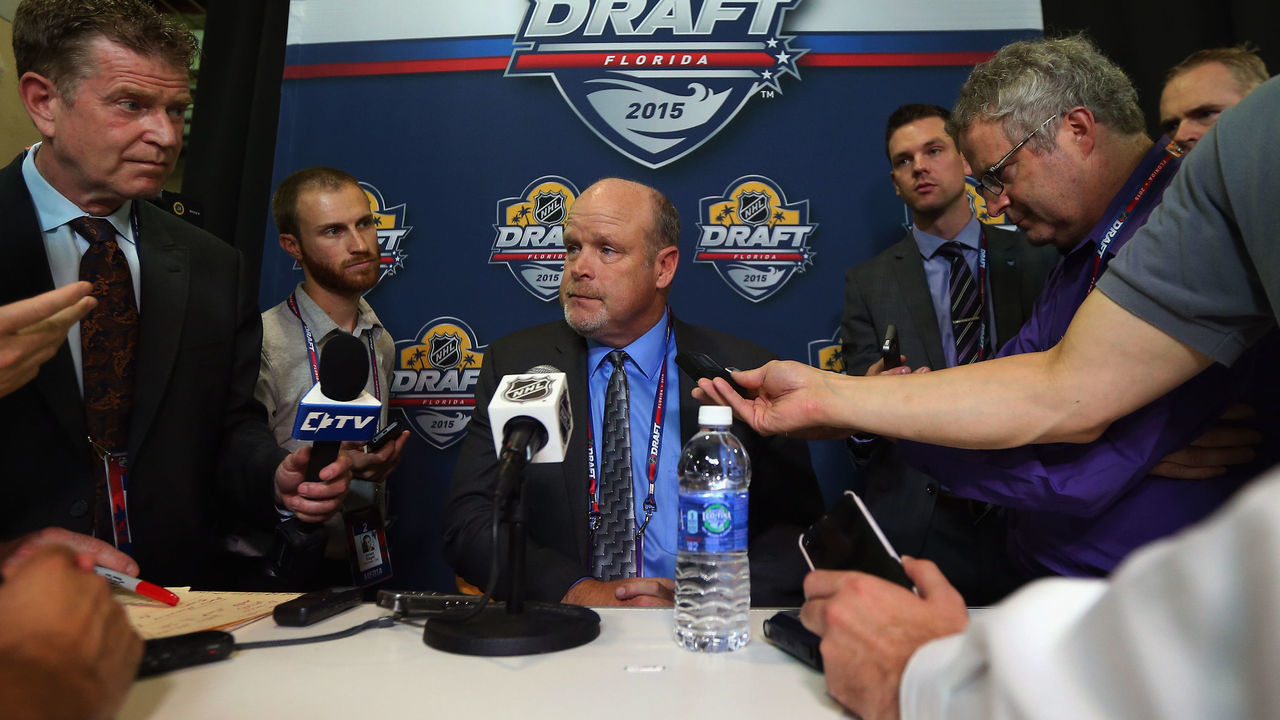 SUNRISE, FL - JUNE 27: Mark Hunter of the Toronto Maple Leafs speaks with the media following the 2015 NHL Draft at BB&T Center on June 27, 2015 in Sunrise, Florida.