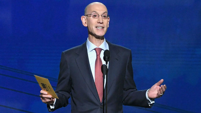 SANTA MONICA, CA - JUNE 25: Adam Silver speaks onstage at the 2018 NBA Awards at Barkar Hangar on June 25, 2018 in Santa Monica, California.