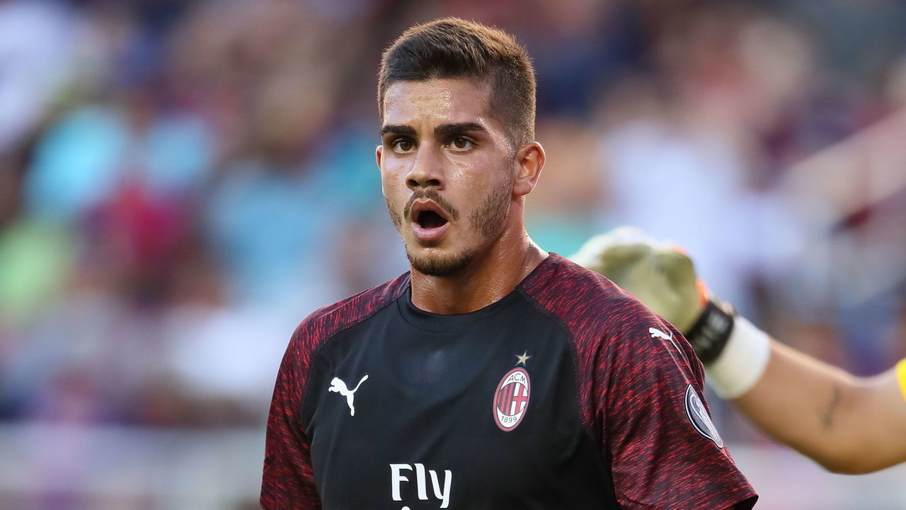 SANTA CLARA, CA - AUGUST 04: Andre Silva of AC Milan during the International Champions Cup 2018 match between AC Milan and FC Barcelona at Levi's Stadium on August 4, 2018 in Santa Clara, California.