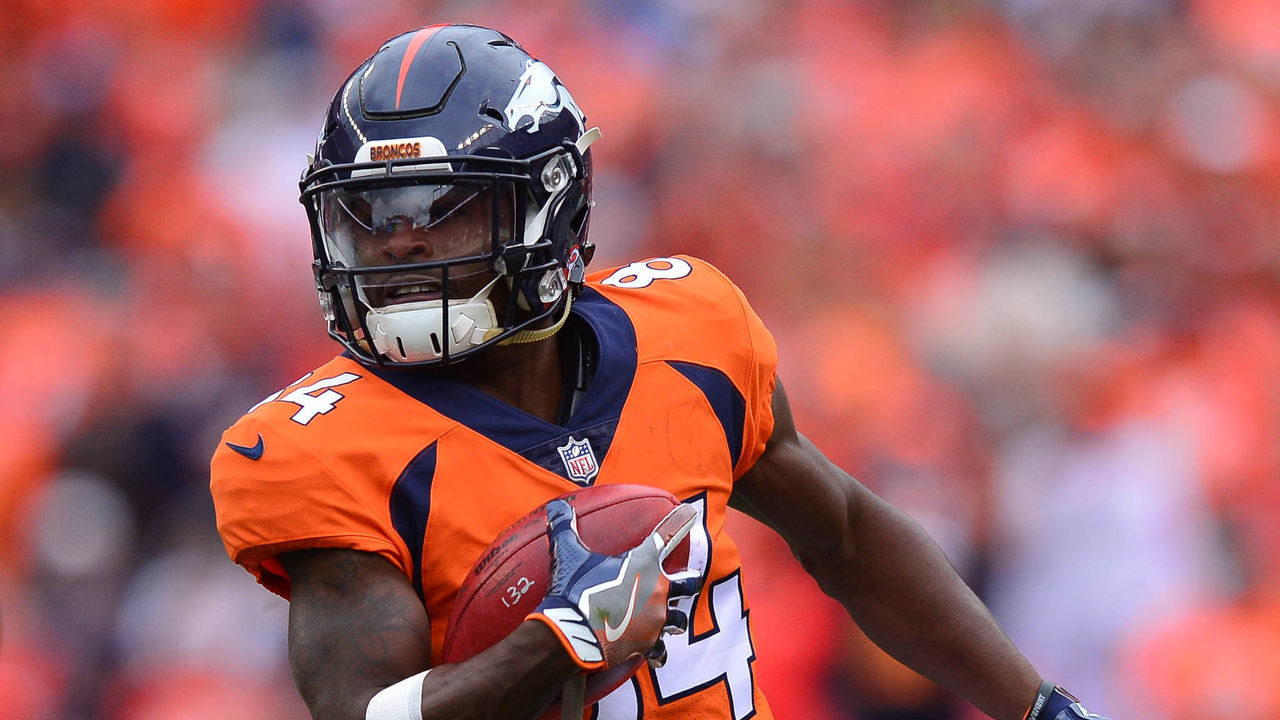 DENVER, CO - OCTOBER 1: Wide receiver Isaiah McKenzie #84 of the Denver Broncos returns a kickoff against the Oakland Raiders at Sports Authority Field at Mile High on October 1, 2017 in Denver, Colorado.