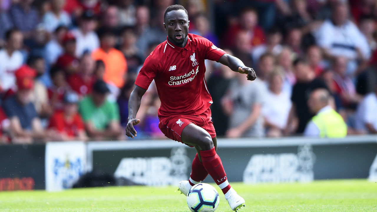 BURY, ENGLAND - JULY 14: Naby Keita of Liverpool controls the ball during a pre-season friendly match between Bury and Liverpool at Gigg Lane on July 14, 2018 in Bury, England.