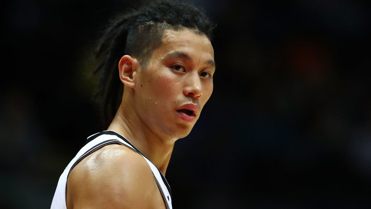 UNIONDALE, NY - OCTOBER 11: Jeremy Lin #7 of the Brooklyn Nets looks on against the Philadelphia 76ers during their Pre Season game at Nassau Veterans Memorial Coliseum on October 11, 2017 in Uniondale, New York. NOTE TO USER: User expressly acknowledges and agrees that, by downloading and/or using this Photograph, user is consenting to the terms and conditions of the Getty Images License Agreement.