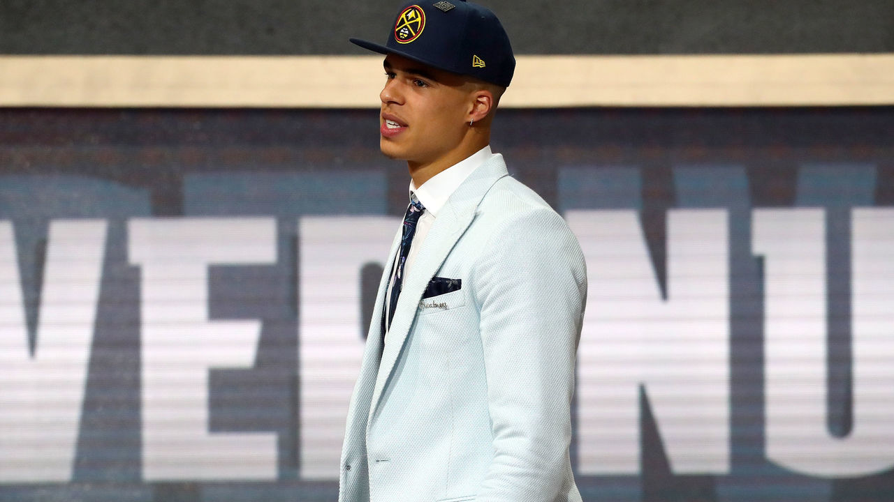 NEW YORK, NY - JUNE 21: Michael Porter Jr. reacts after being drafted 14th overall by the Denver Nuggets during the 2018 NBA Draft at the Barclays Center on June 21, 2018 in the Brooklyn borough of New York City.