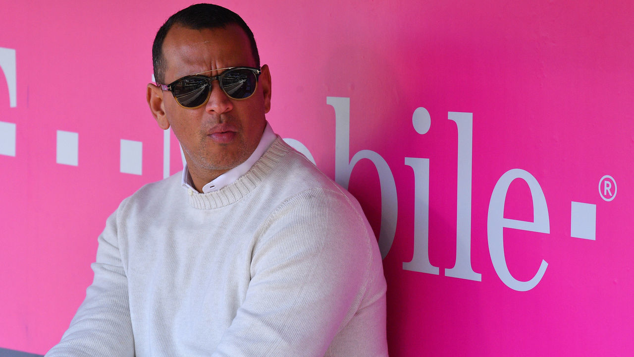ANAHEIM, CA - APRIL 28: ESPN announcer Alex Rodriguez looks on before a MLB game between the New York Yankees and the Los Angeles Angels of Anaheim on April 28, 2018 at Angel Stadium of Anaheim in Anaheim, CA.