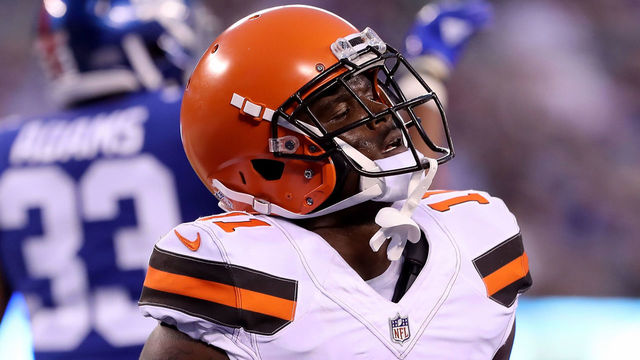 EAST RUTHERFORD, NJ - AUGUST 09: Antonio Callaway #11 of the Cleveland Browns reacts after missing the catch in the two point conversion in the first half against the New York Giants during their preseason game on August 9,2018 at MetLife Stadium in East Rutherford, New Jersey.
