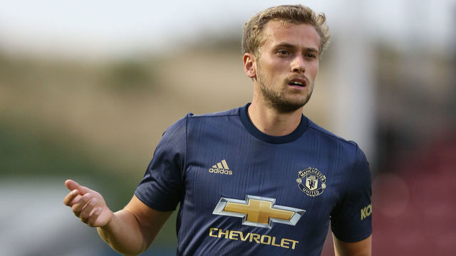 NORTHAMPTON, ENGLAND - JULY 27: James Wilson of Manchester United in action during the Pre-Season Friendly match between Northampton Town and Manchester United XI at PTS Academy Stadium on July 27, 2018 in Northampton, England.